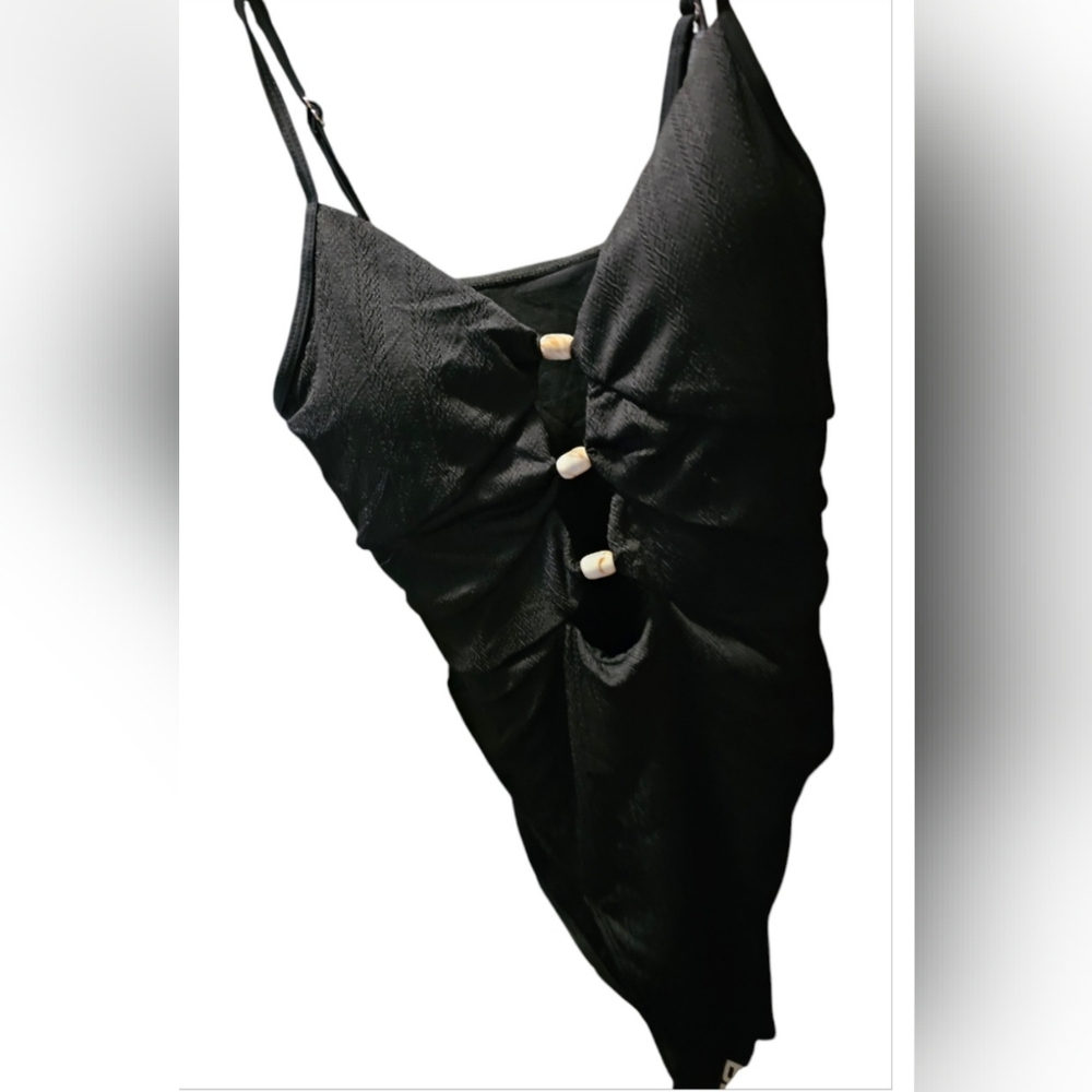 Chic Black with 3 beads Swimsuit tummy control XL